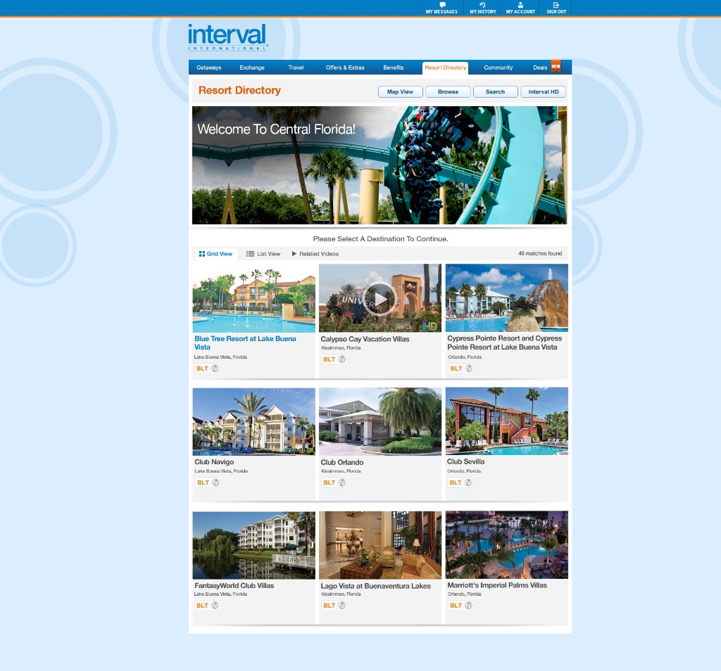 Resort Directory: long-scroll regional browse with photography