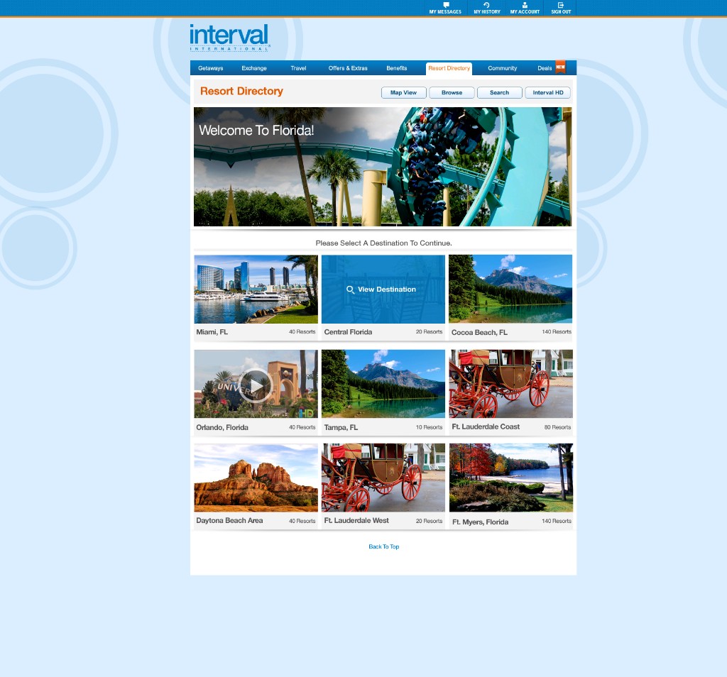 Resort Directory: Browse By Map modal with regional resort counts