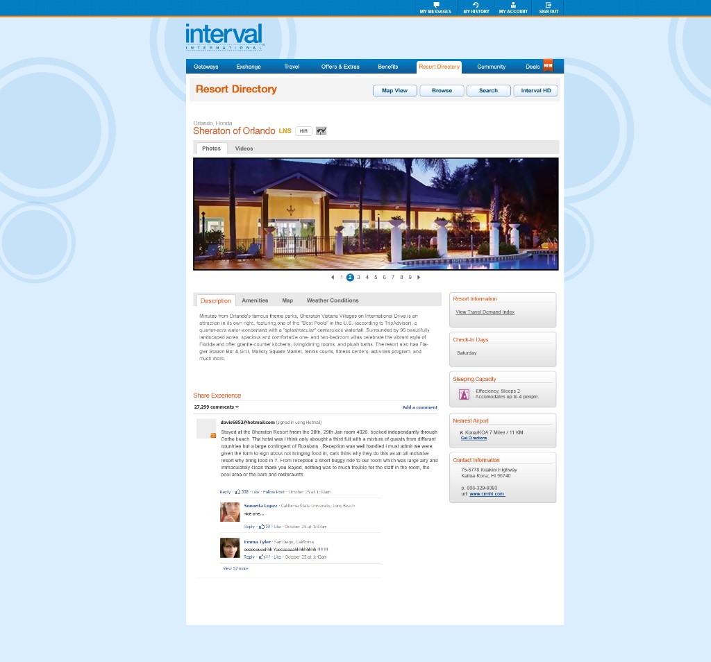 Resort Directory: full resort detail page with photo gallery and description