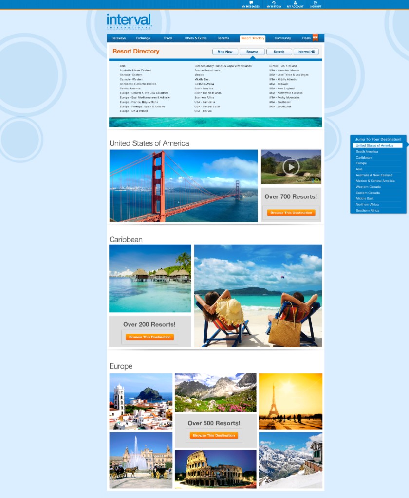 Resort Directory: text destination index with regional imagery