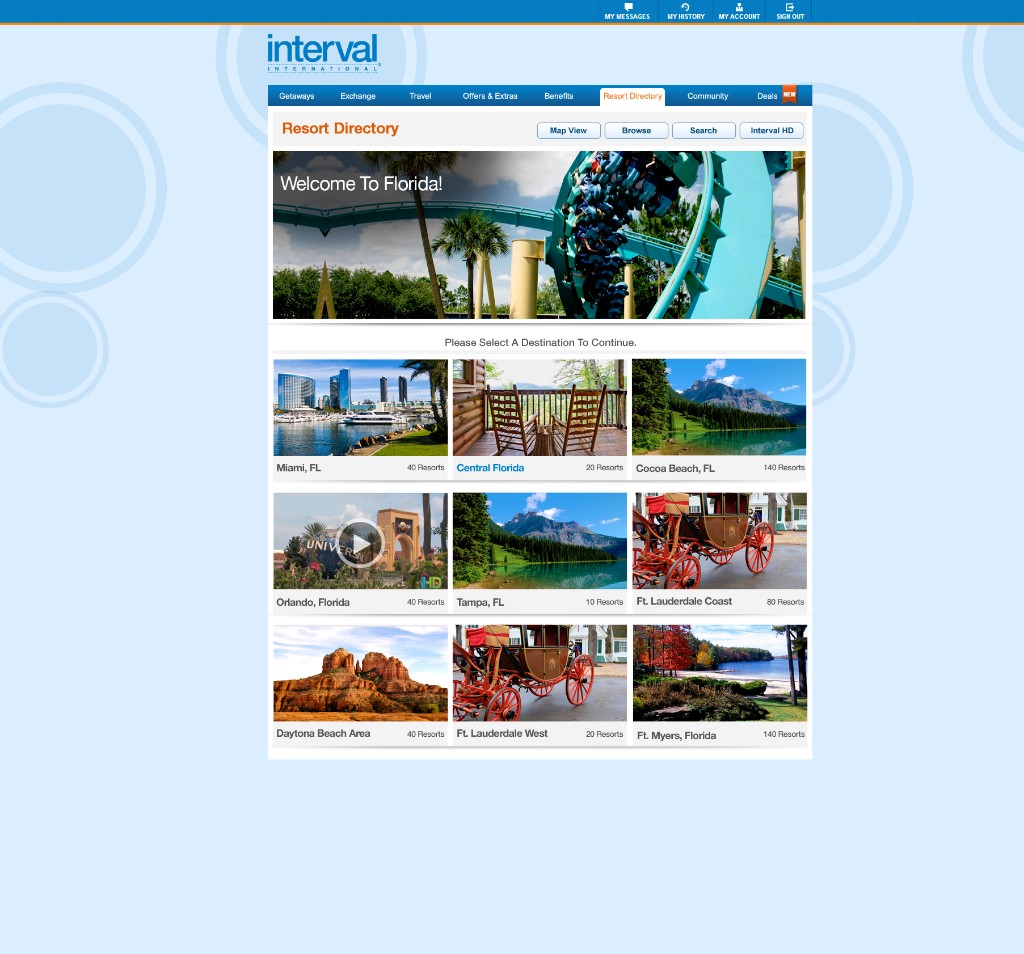 Resort Directory: United States regional destination grid