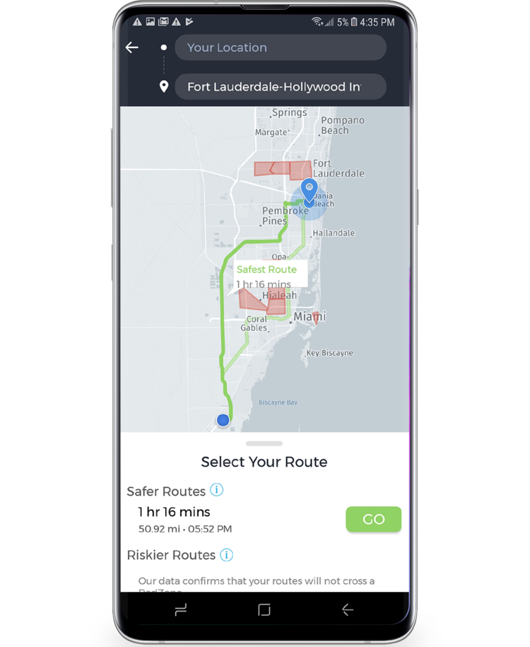 RedZone safer route selection