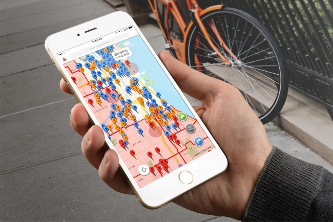 Original RedZone Map app showing neighborhood crime data on iOS